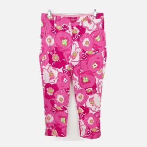 LILLY PULITZER Cherry Begonia‎ Preppy Floral Pink Green Textured Pant Size 10